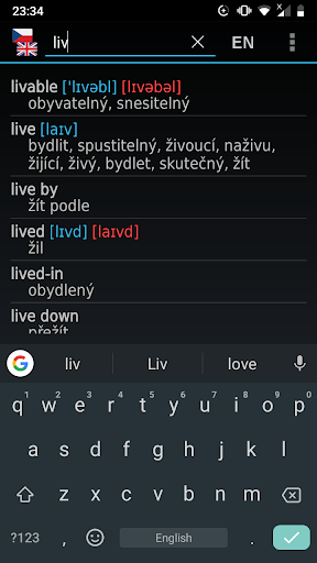 Czech-English offline dict. screenshot 1